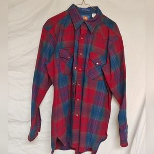 Men's Vintage Pendleton Wool Plaid Shirt w/ Pearl Snaps Size L Red, Blue, Green